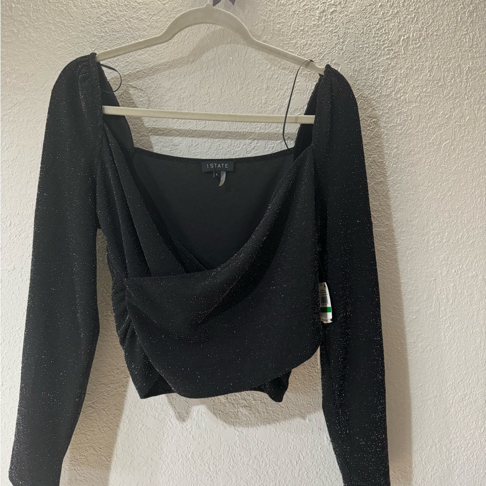 1.STATE Black Sparkle Long Sleeve Top